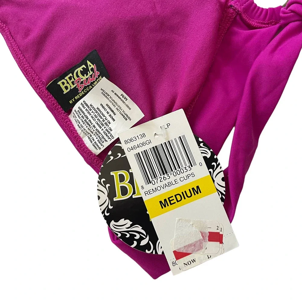 Becca Barbiecore Hot Pink Halter Swim Top Women size Medium NEW - Picture 3 of 5